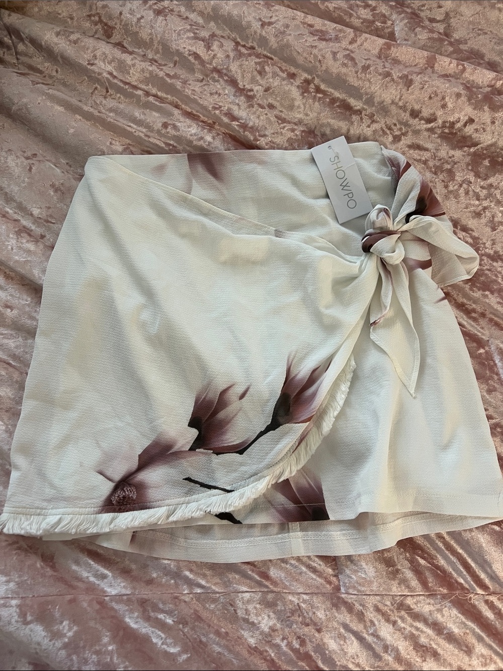 Showpo. White Wrap Mini Skirt with Blush Floral Print